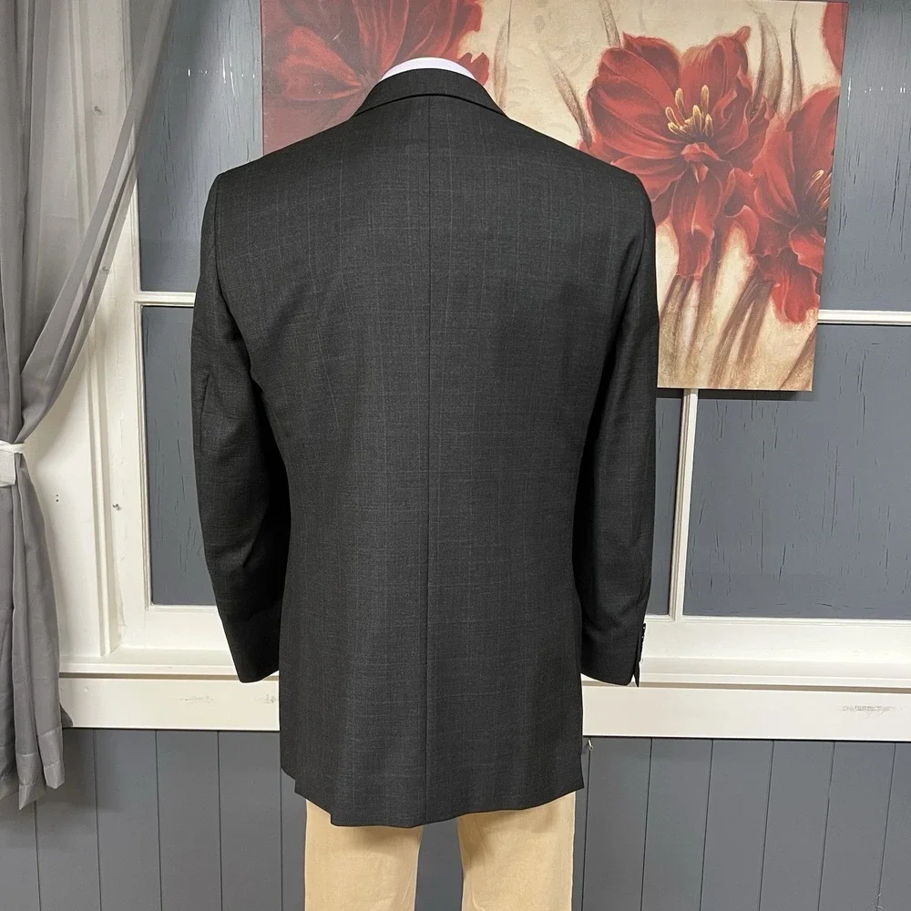 Joseph Abboud Custom Suit Mens 44L Long Pleated Pants 37x31 Dark Gray/Blue Plaid